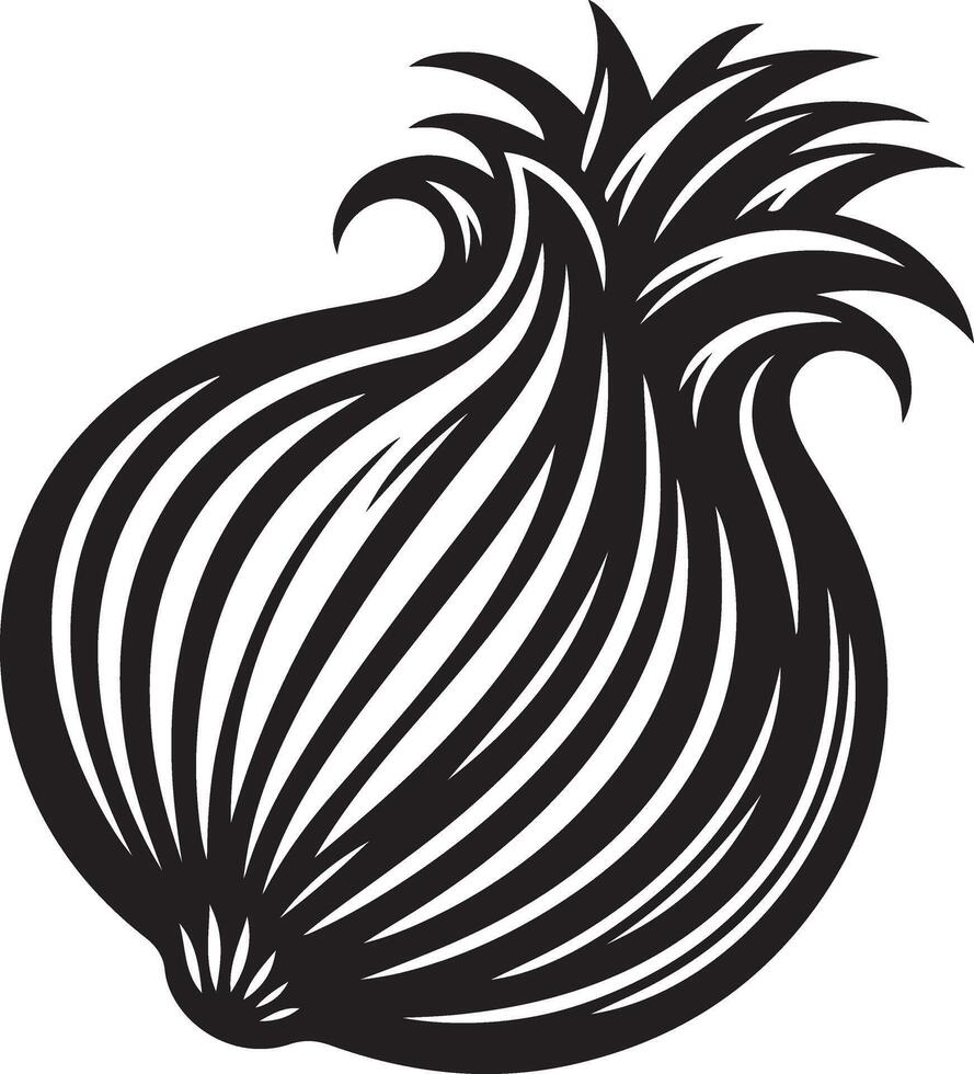 an onion is shown in a black and white drawing vector