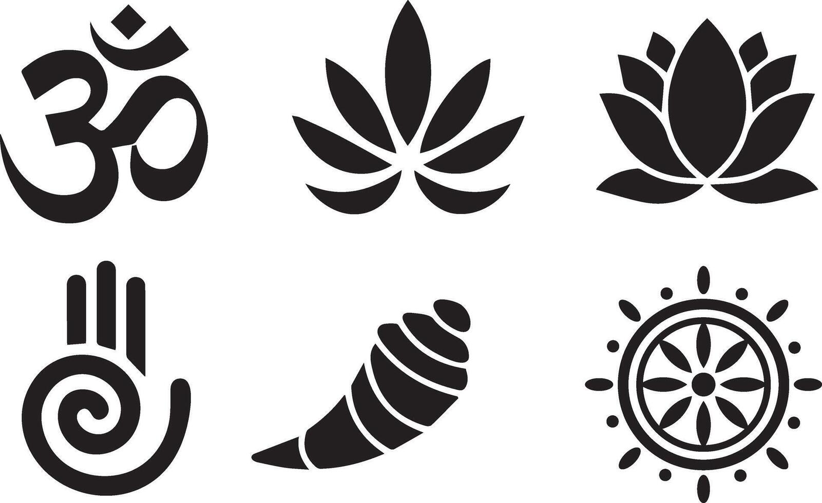 a set of four different symbols including a lotus, lotus flower, lotus leaf, vector