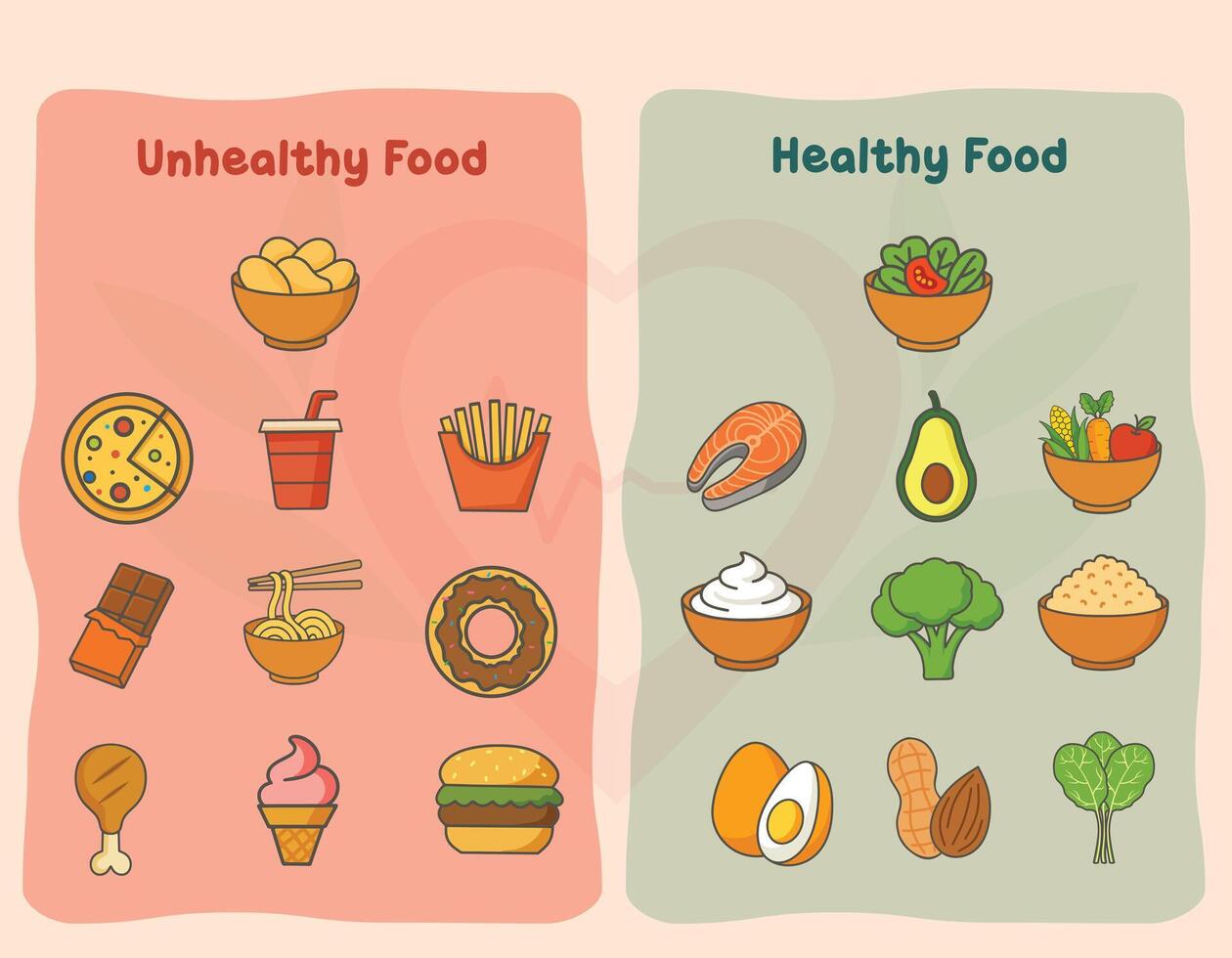 Illustration Showing Healthy and Junk Food Differences vector