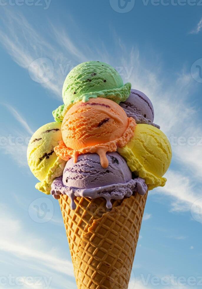 A waffle cone with ice cream photo