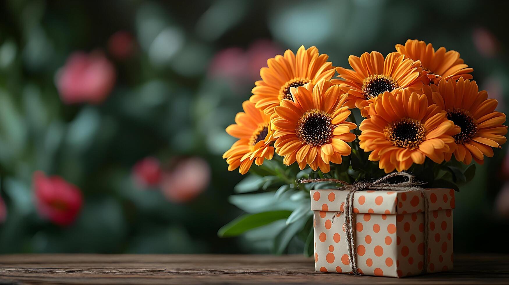 Orange Marigolds in Vintage Wooden Box photo