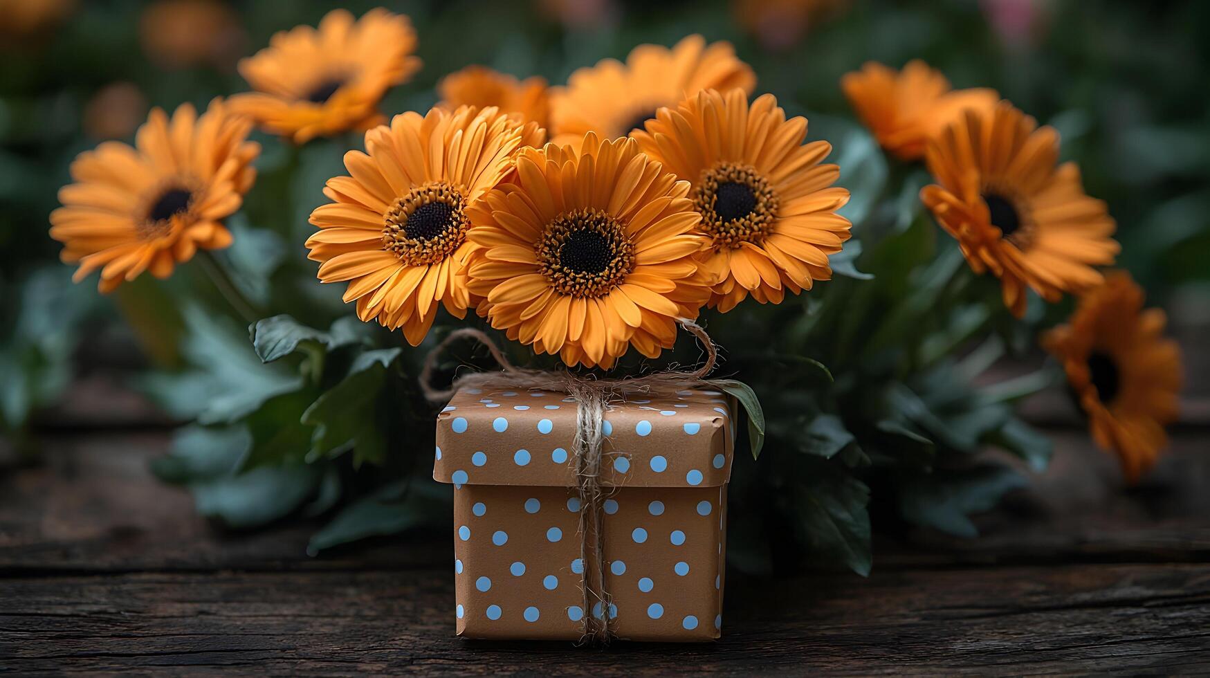 Orange Marigold Flowers in Rustic Pot photo