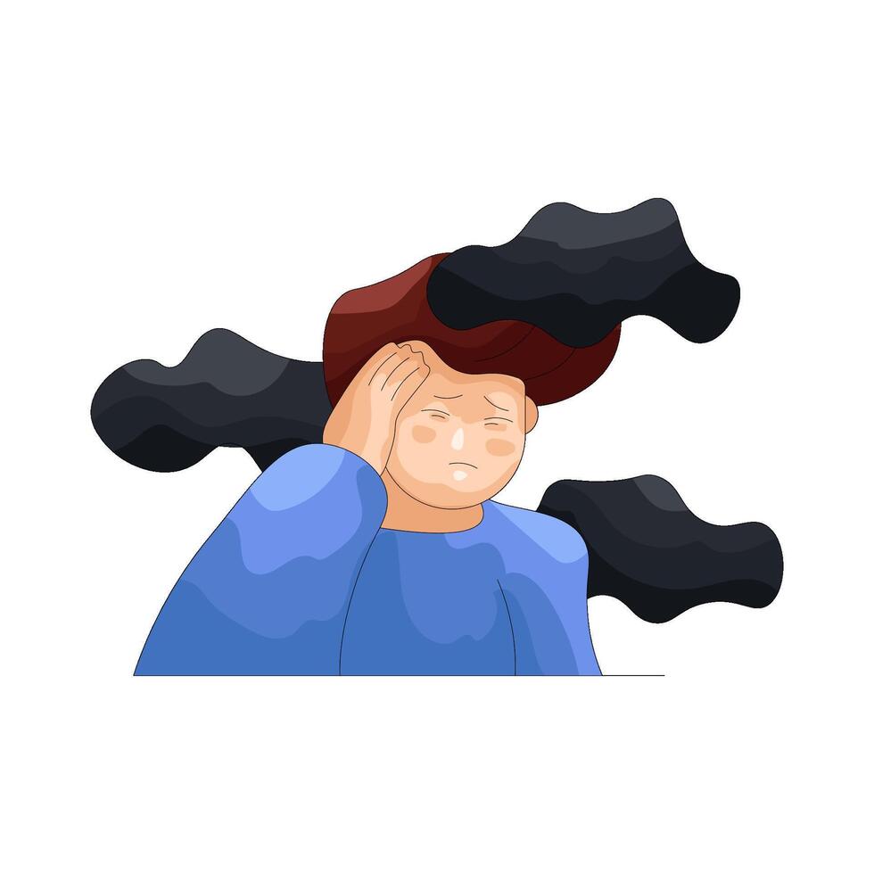 Illustration of Person Depressed with Dark Clouds vector
