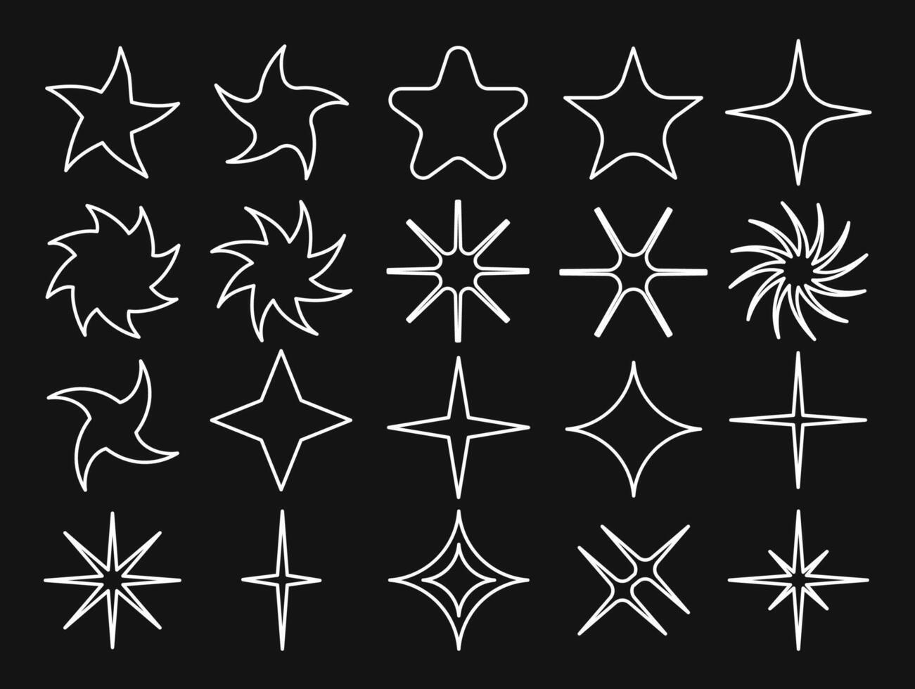 Collection of White Star Shapes on Black Background vector