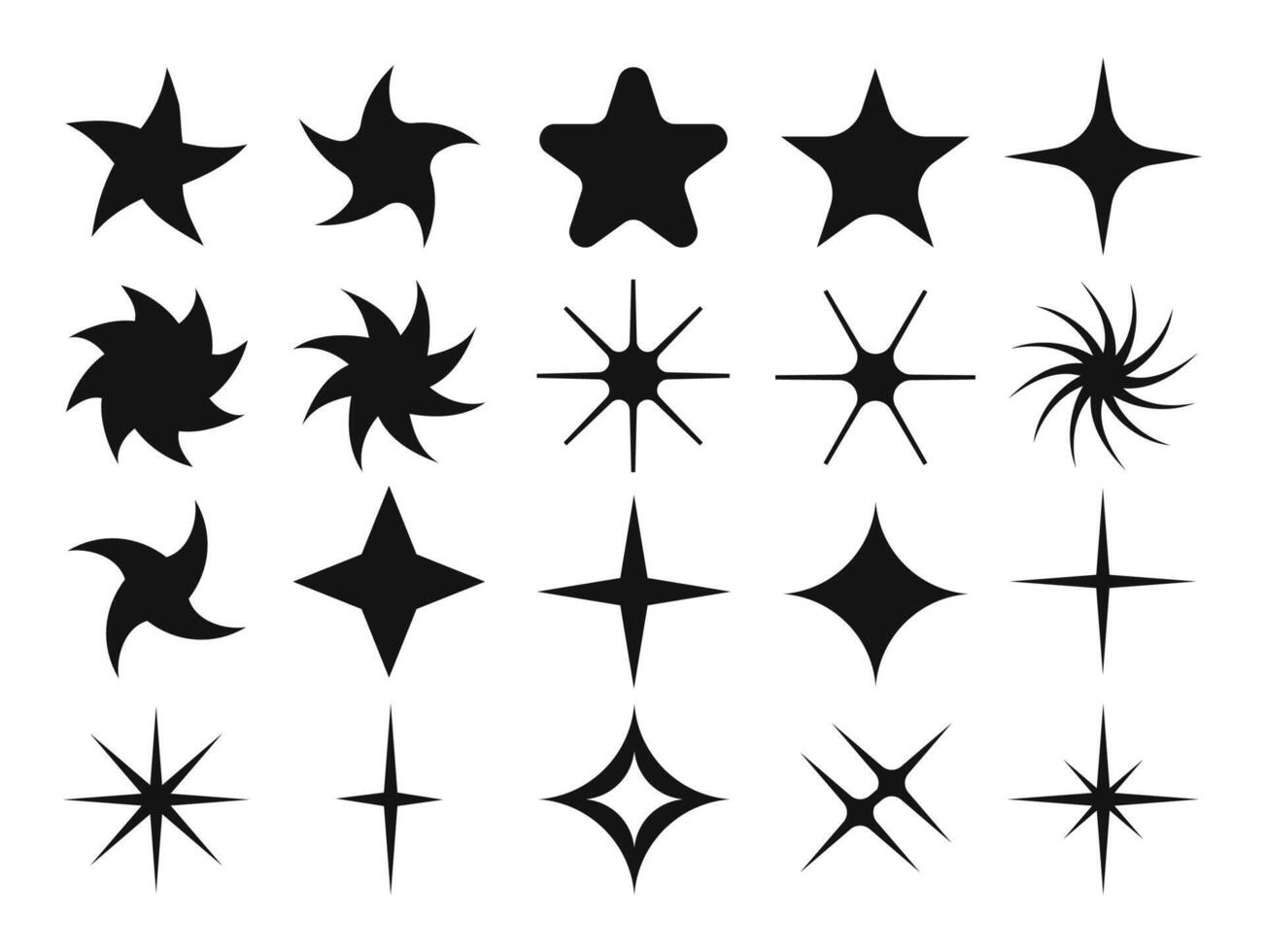 Collection of Black Star Shapes and Burst Icons vector