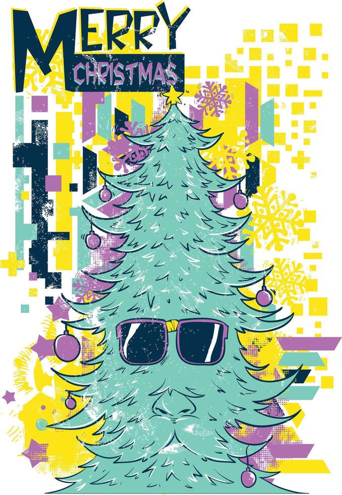 Festive Christmas Tree Eyewear Graphic Tee Art - Fun Holiday Illustration vector