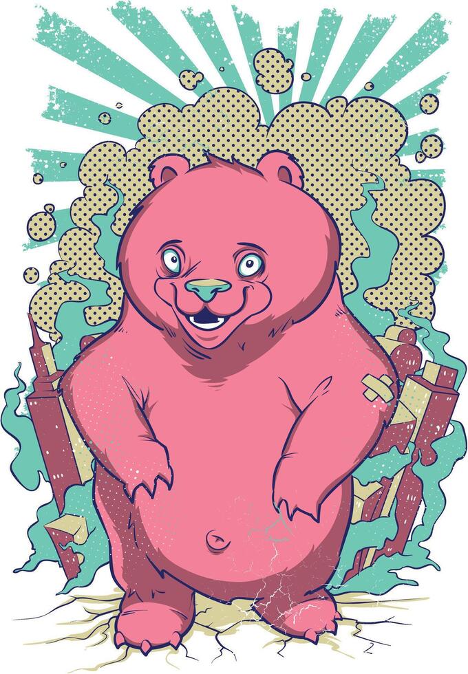Cute Pink Bear Graphic Tee Art Playful Cartoon Animal Illustration for T-Shirts vector