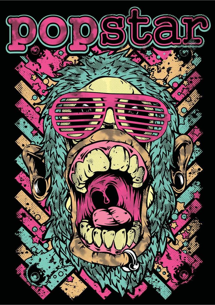 Vibrant Pop Star Monkey Graphic Tee Art Playful Primate Illustration for Trendy Apparel vector