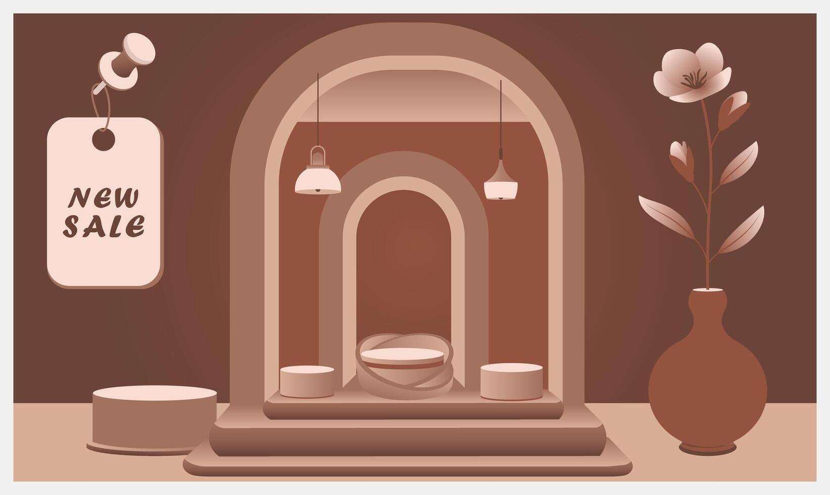 Podium scene with plants for catching product promotions templates, trendy display perfect for digital ads, branding labels, and social media banners vector