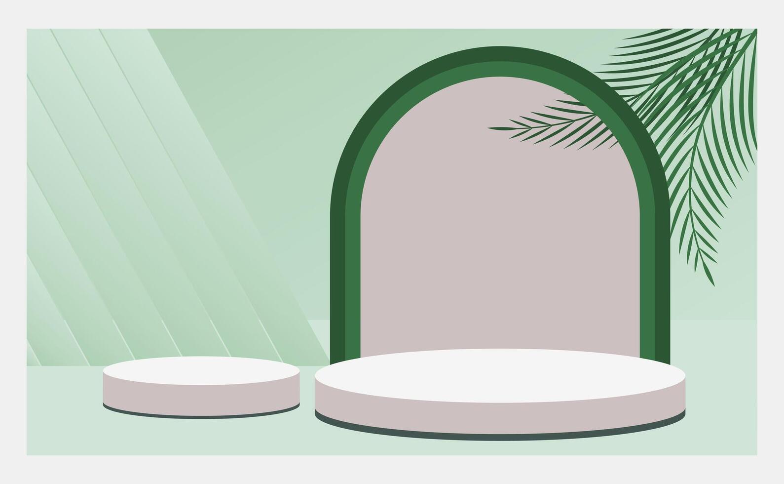 3D background podium image with leaves geometric plants. Stage to show products showcases on pedestal template for web banner, sales, poster, ads vector
