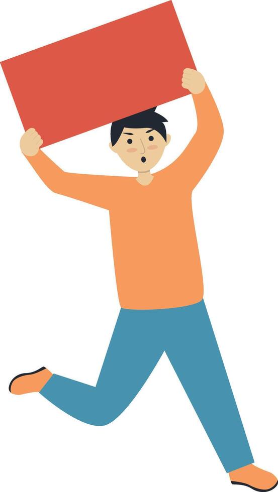 Illustration of Excited Man Holding Banner on White Background. vector