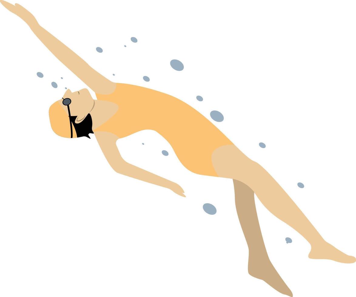 Swimming Female Character in Flat Design vector