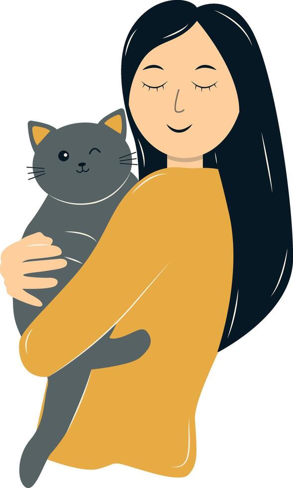 Woman Holding Cat Illustration vector