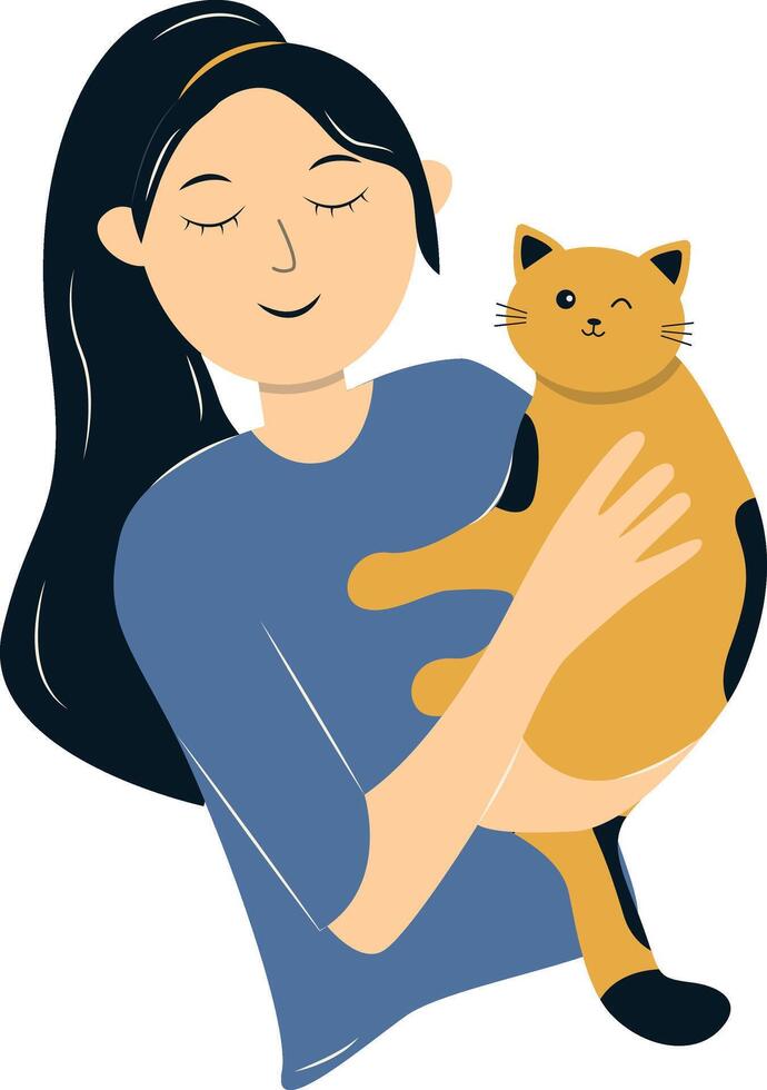 Woman Holding Cat Illustration. vector