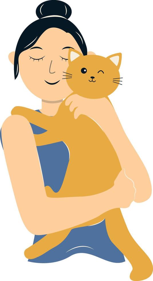 Woman Holding Cat Illustration on White Background vector