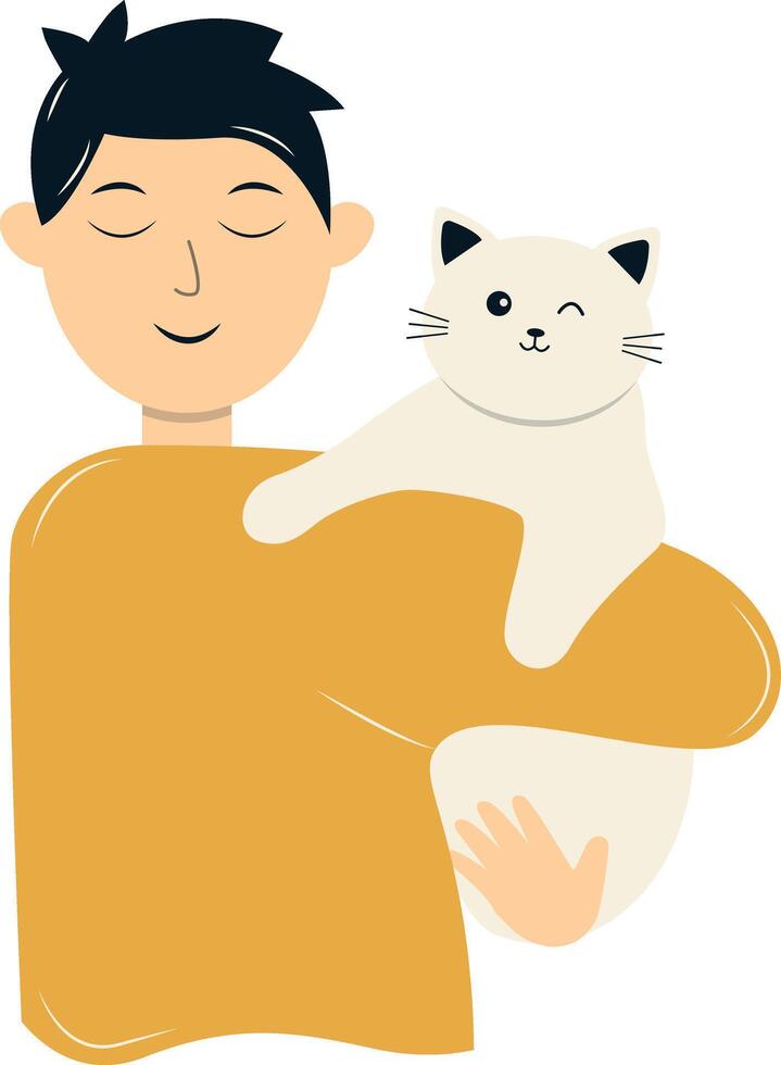 Man Holding Cat Illustration. vector