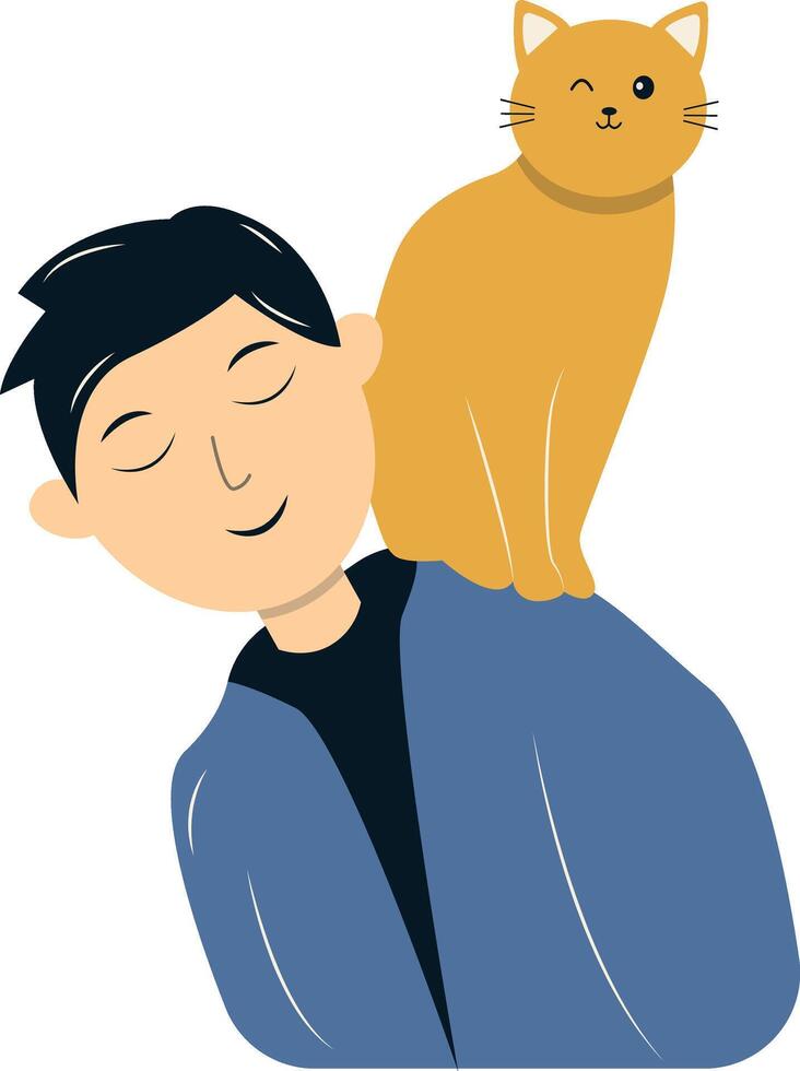 Man Holding Cat Illustration in Cartoon Design vector