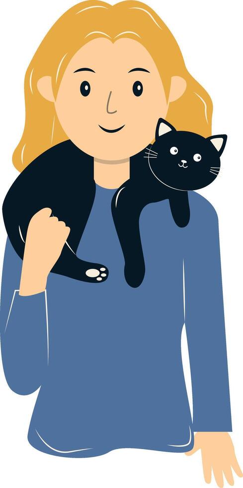 Woman Holding Cat Illustration in Flat Design vector