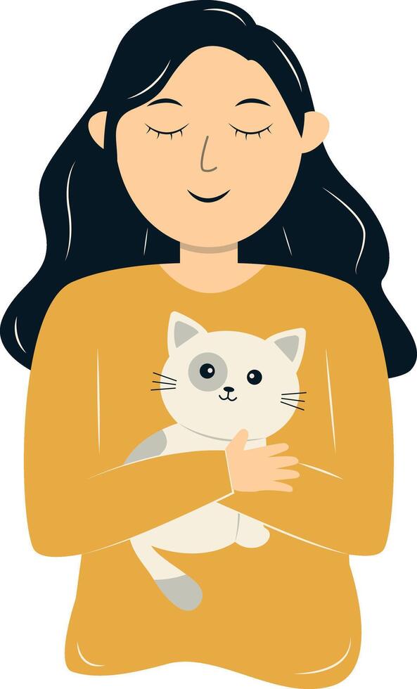 Woman Holding Cat Illustration in Cartoon Design vector