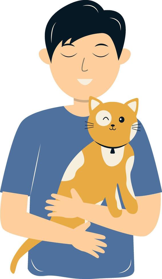 Man Holding Cat Illustration with Cartoon Design vector