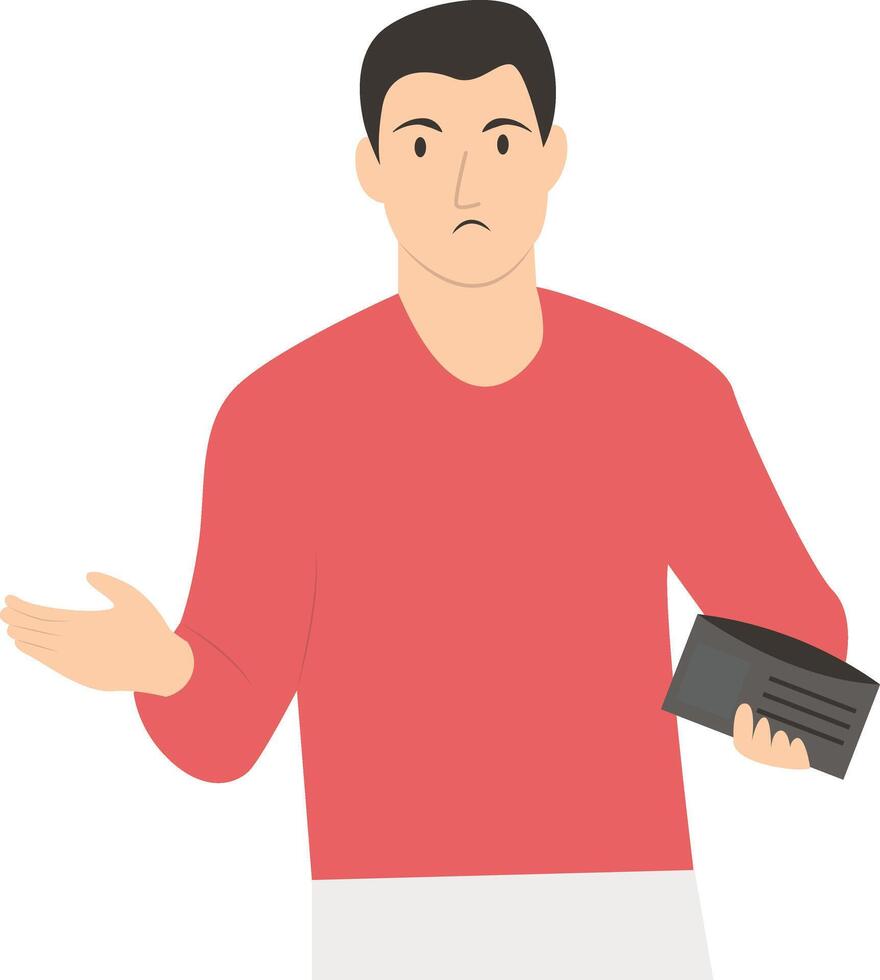 Poor Man Holding Empty Wallet in Flat Design vector