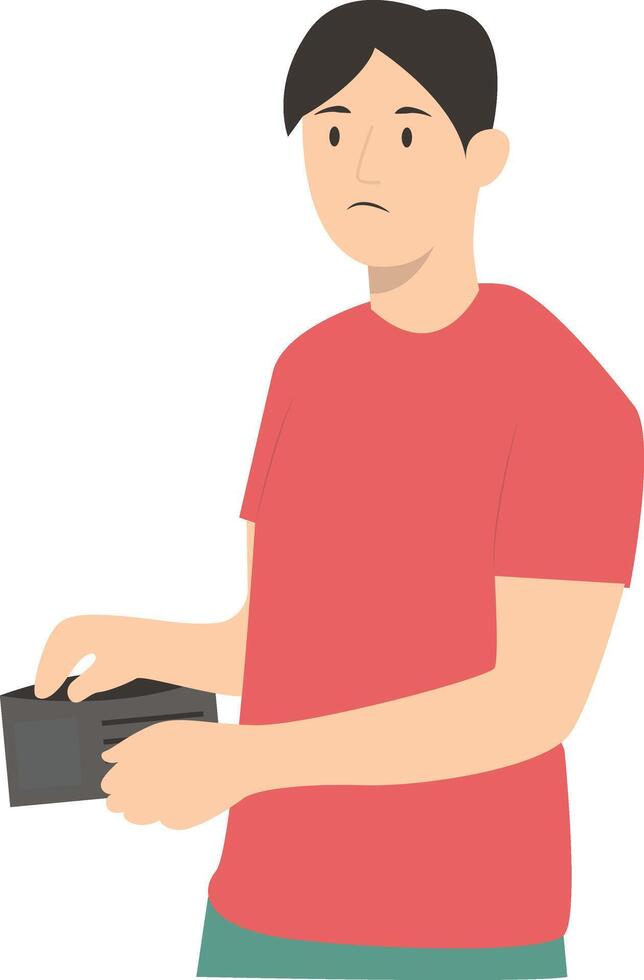 Poor Man Holding Empty Wallet in Flat Design. vector