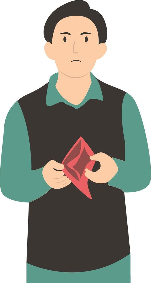 Poor Man Holding Empty Wallet with Flat Design vector