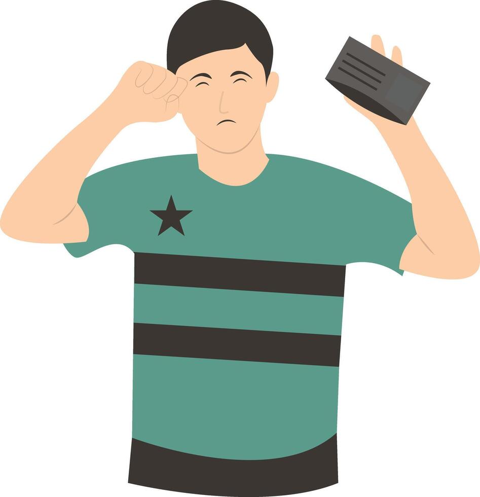 Poor Man Holding Empty Wallet with Flat Design. vector