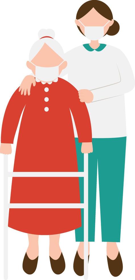 Volunteers Woman Helping Elderly Walking vector