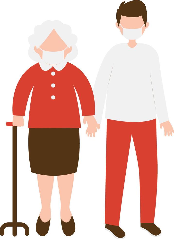 Volunteers Man Helping Elderly Walking vector