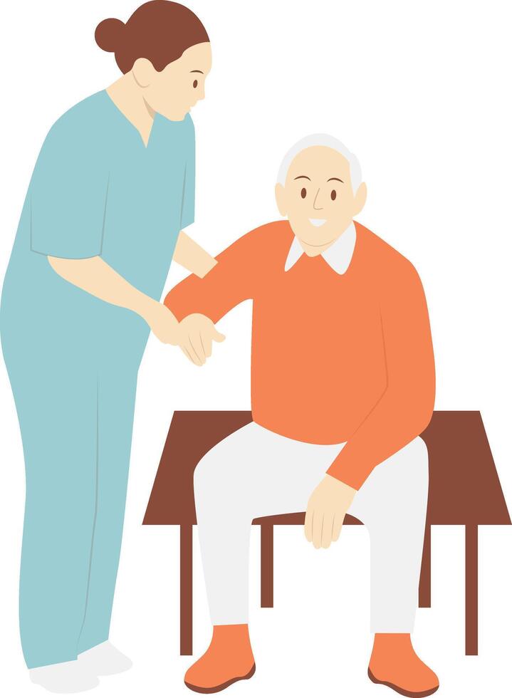Volunteers Woman Helping Elderly Walking Isolated on White Background vector