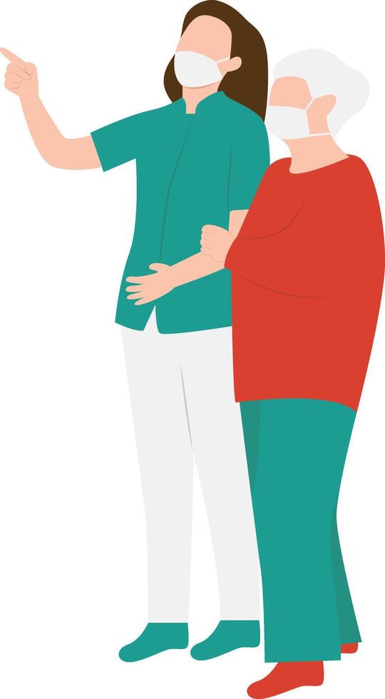 Volunteers Woman Helping Elderly Walking with Cartoon Design vector