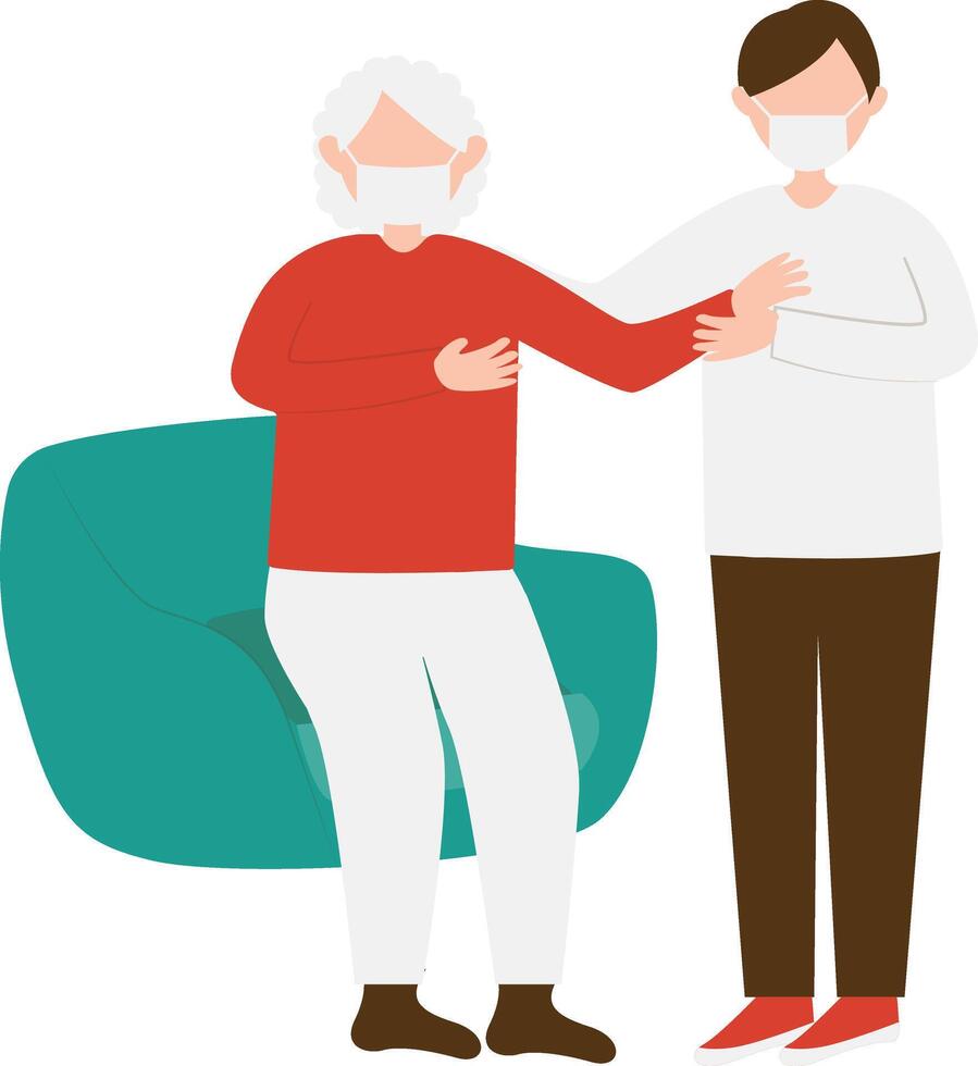 Volunteers Woman Helping Elderly Walking in Cartoon Design. vector