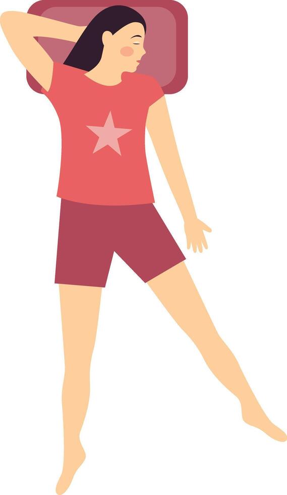 Girl Sleeping Position Character in Flat Design. vector