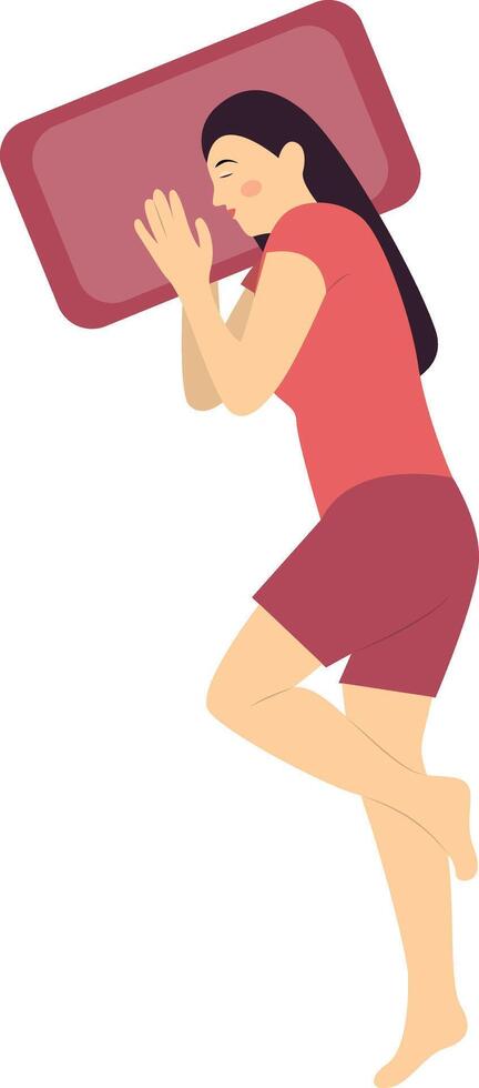 Girl Sleeping Position Character with Flat Design. vector