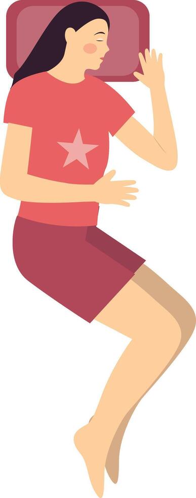 Girl Sleeping Position Character with Cartoon Shape. vector