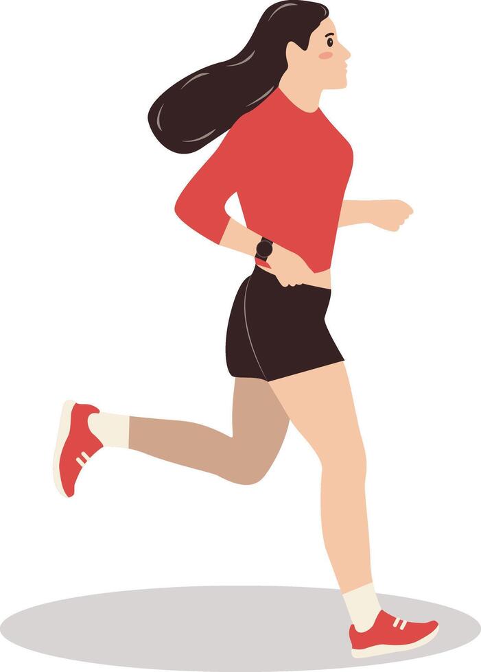 Young Woman Running Marathon Illustration on White Background. vector