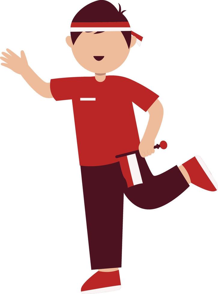 Boy Character on Indonesia Independence Day, Traditional Game. Isolated on White Background vector