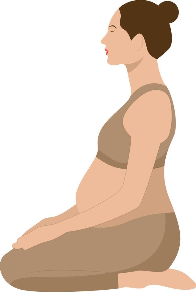 Pregnant Mother Yoga Pose Illustration with Flat Design. vector