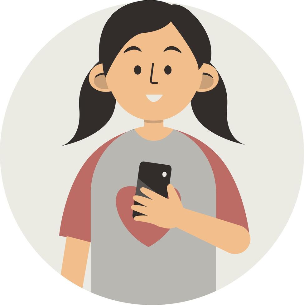 Illustration of Cute Girl Smartphone Addiction. vector
