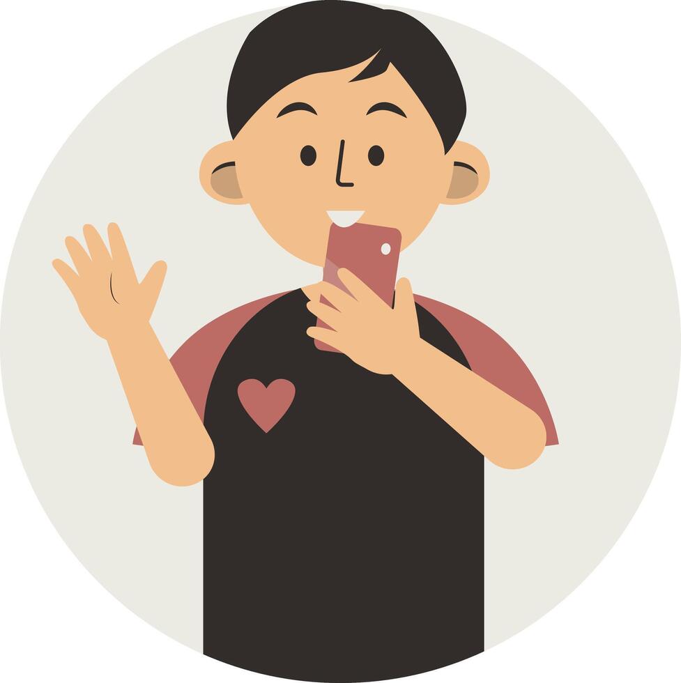 Illustration of Cute Boy Smartphone Addiction Isolated on White Background. vector