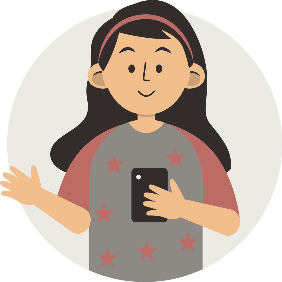 Illustration of Cute Girl Smartphone Addiction. Isolated on White Background vector