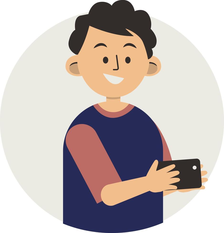 Illustration of Cute Boy Smartphone Addiction. Isolated on White Background vector