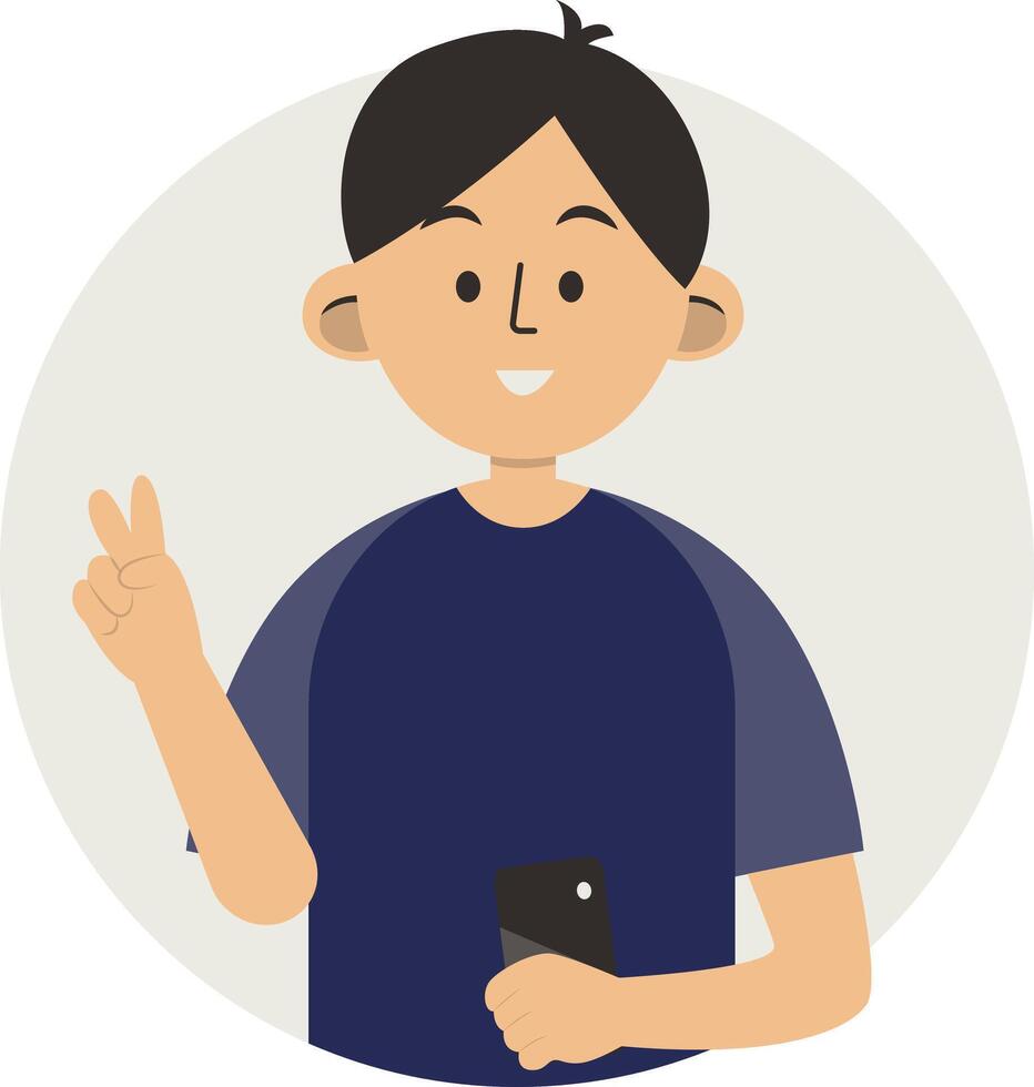 Illustration of Cute Boy Smartphone Addiction, in Cartoon Design. vector