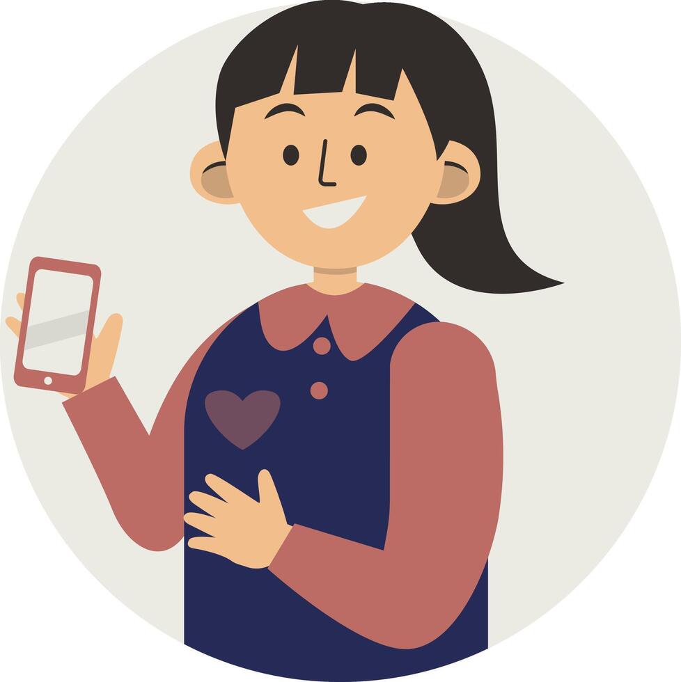 Illustration of Cute Girl Smartphone Addiction. Isolated on White Background, vector