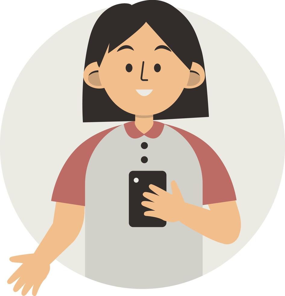 Illustration of Cute Girl Smartphone Addiction, Isolated on White Background vector