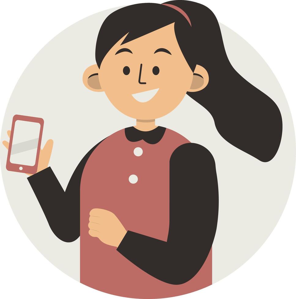 Illustration of Cute Girl Smartphone Addiction, in Cartoon Design vector