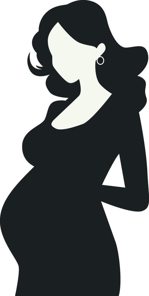 Pregnant Girl Silhouette with Simple Shape, Isolated on White Background. vector