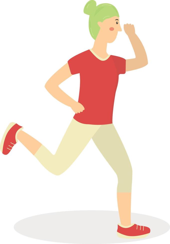 Woman Running Character on White Background. vector