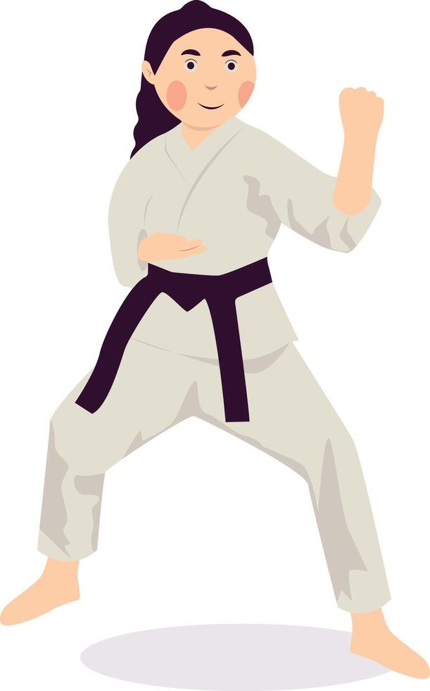 Cute Woman Karate Character with Flat Design vector